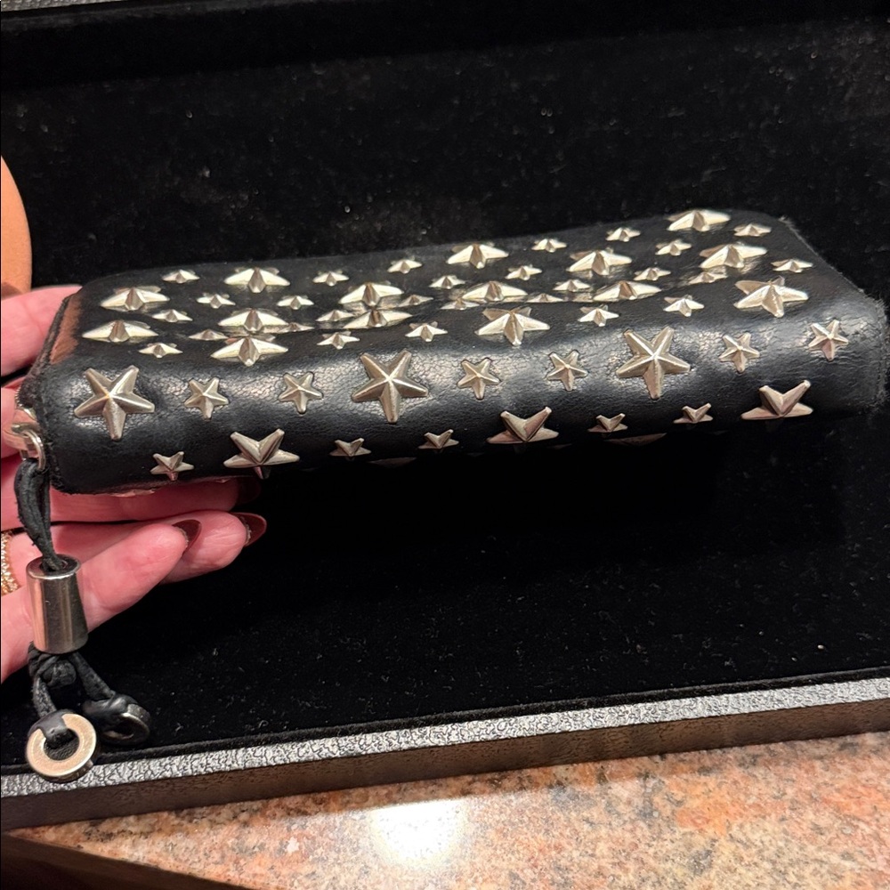 Jimmy Choo Black Wallet with Silver Star Studs - Picture 14 of 16